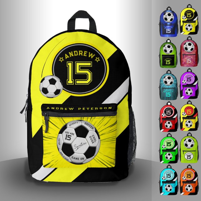 Editable Soccer Ball Modern Yellow Milestone Printed Backpack (Creator Uploaded)