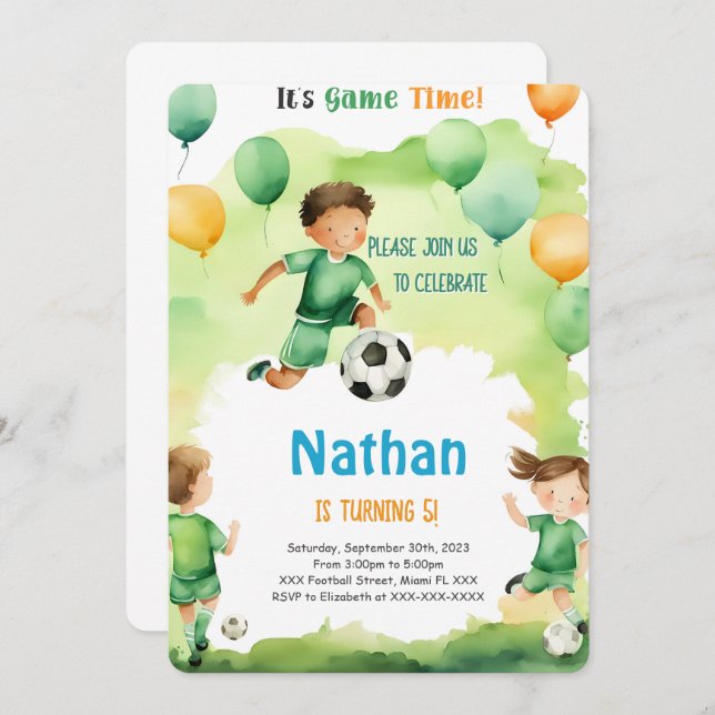 Editable Soccer Birthday Party Invitation (Front/Back)