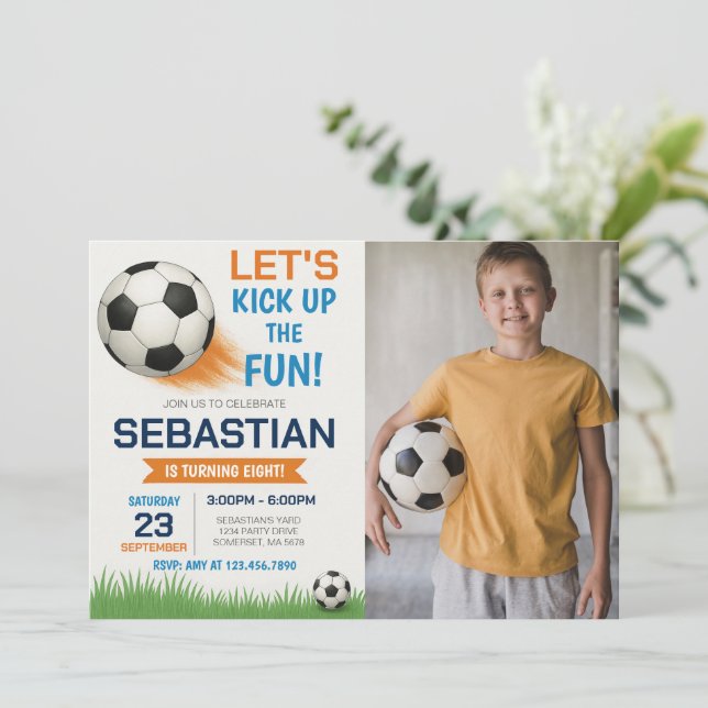Editable Soccer Birthday Photo Invitation (Standing Front)