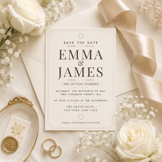 Editable Soft Ivory Elegance Save The Date Card (Elegant ivory save the date with timeless romance and luxury details.)