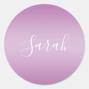 Editable Soft Mauve Ombre & White Text Script Classic Round Sticker
