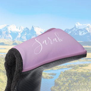 Editable Soft Mauve Ombre & White Text Script Golf Head Cover