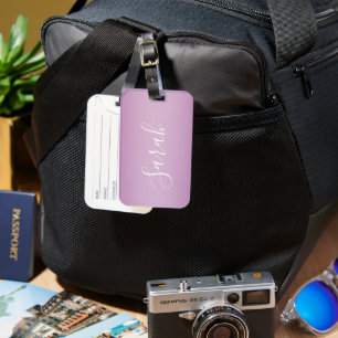 Editable Soft Mauve Ombre & White Text Script  Luggage Tag