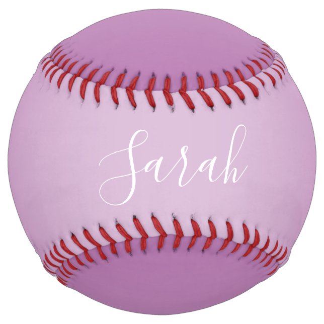 Editable Soft Mauve Ombre & White Text Script  Softball (Back)