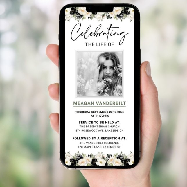 Editable Sombre Digital Floral Funeral Evite Invitation (Editable Sombre Digital Floral Funeral Evite Invitation)