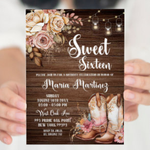 Editable Southwestern rustic cowgirl Sweet Sixteen Invitation
