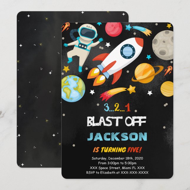 Editable Space Birthday Invitations (Front/Back)
