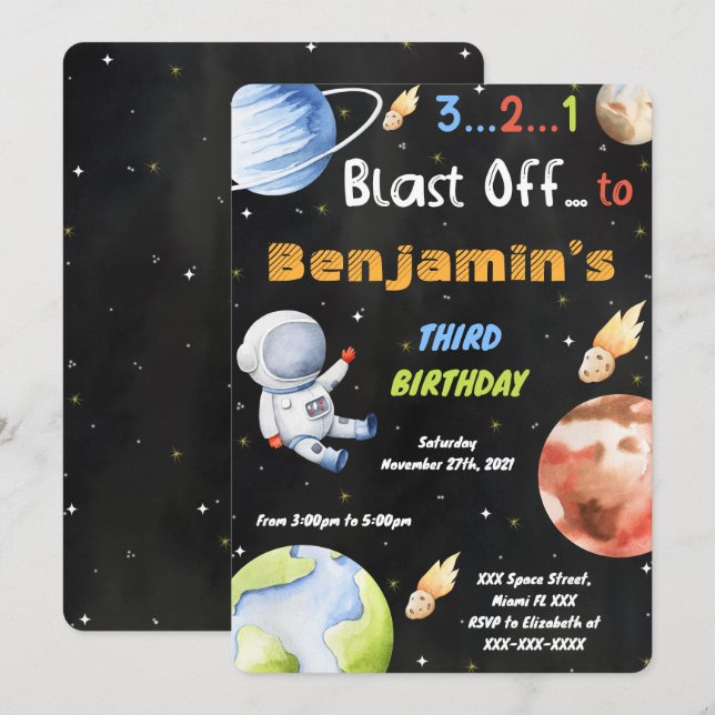 Editable Space Invitations (Front/Back)