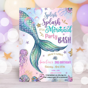 Editable Sparkle Mermaid Party Invitation Pool Gir