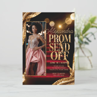 Editable Sparkling Gold Prom Send Off DIY Photo Invitation