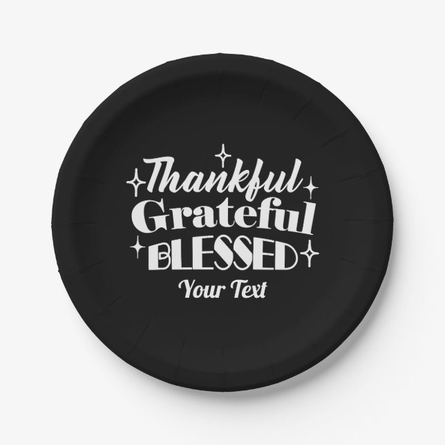 Editable Sparkling Thanksgiving Quote Design Paper Plate (Front)