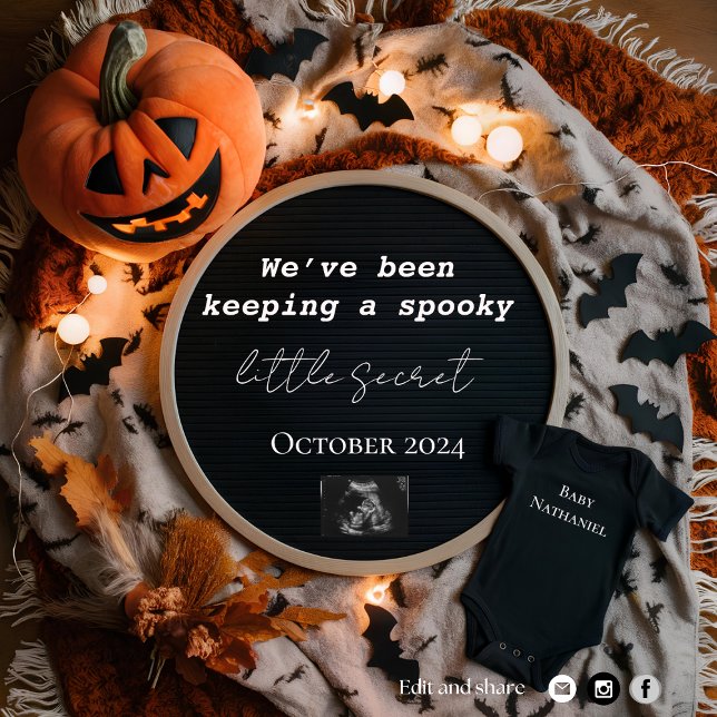 Editable spooky Halloween pregnancy announcement  (Creator Uploaded)