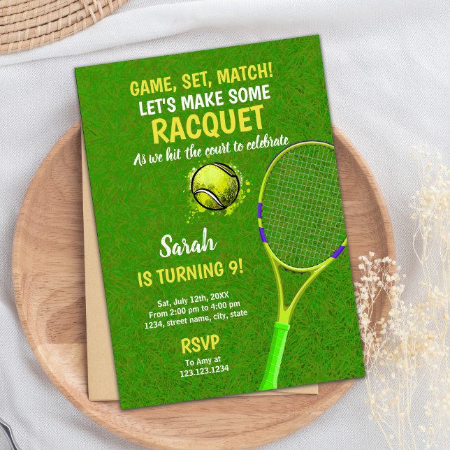 Editable Sports Party Invite for Kids (Game Set Match Tennis Birthday Invitations)