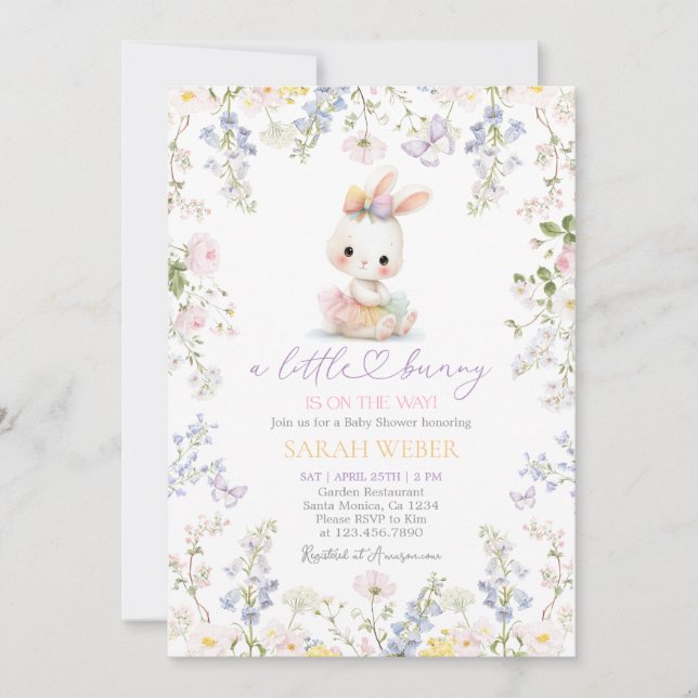 Editable Spring Bunny Baby Shower Girl  Invitation (Front)