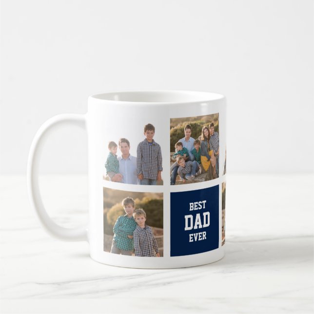 Editable Square Colour Varsity Best Dad Ever Photo Coffee Mug (Left)