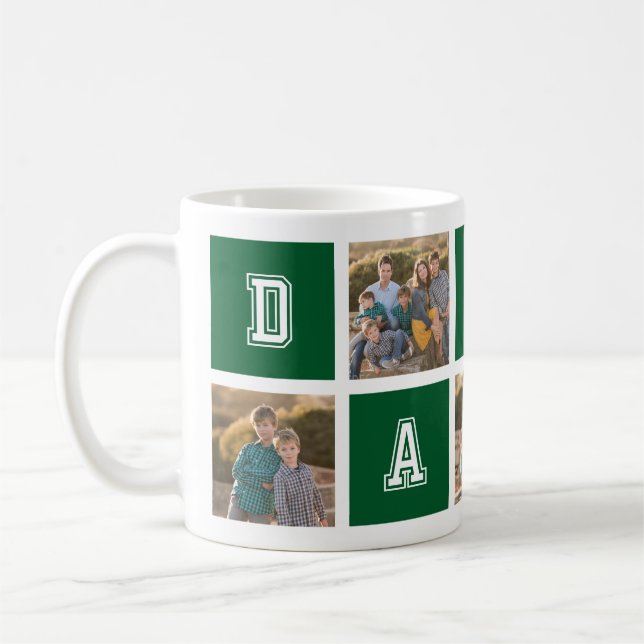 Editable Square Colour Varsity Daddy Photo Collage Coffee Mug (Left)