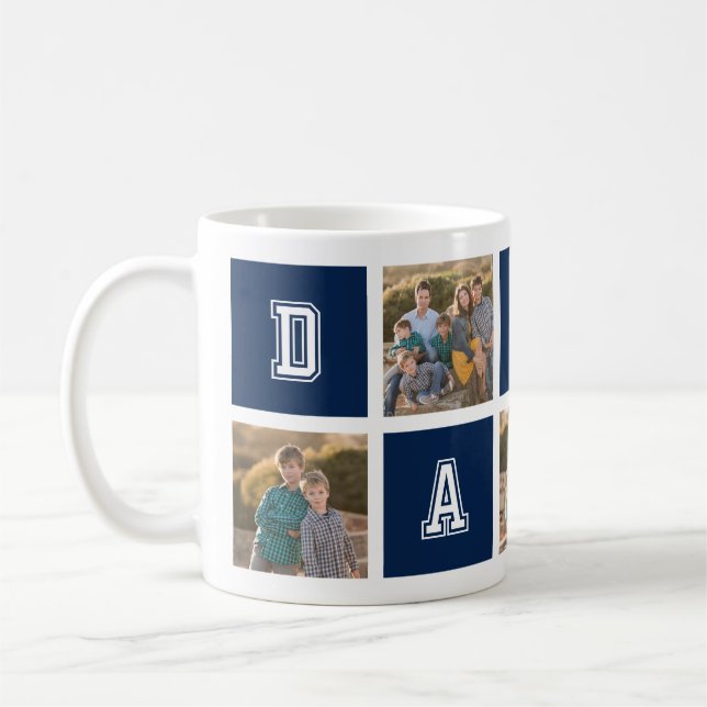 Editable Square Colour Varsity Daddy Photo Collage Coffee Mug (Left)