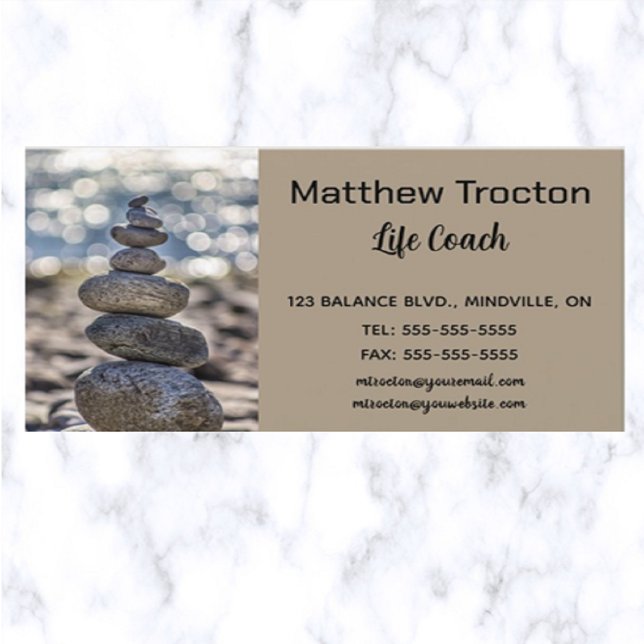 Editable Stacked Stones Life Coach Business Card (Creator Uploaded)