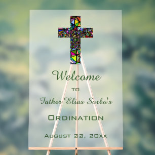 Editable Stained Glass Cross Religious Event Acryl Acrylic Sign