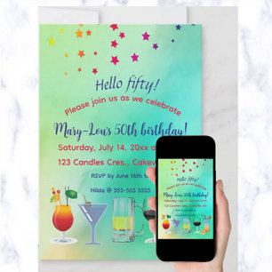 Editable Stars and Cocktails Birthday Invitation