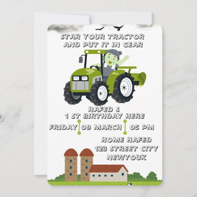 Editable Start Your Tractor 1st Birthday Animated  Save The Date (Front)