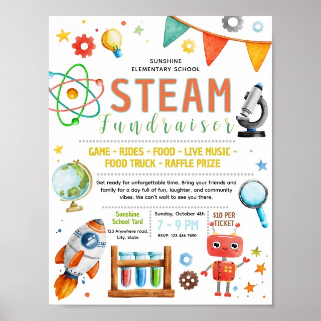 Editable steam day fundraiser flyer poster (Front)