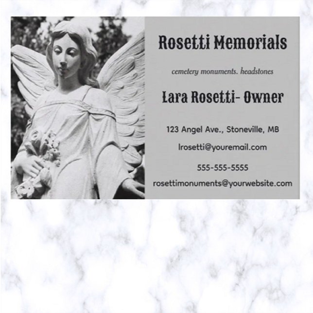 Editable Stone Angel Monuments and Headstones Business Card (Creator Uploaded)