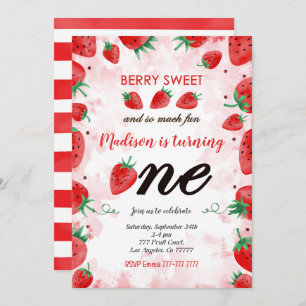 Editable Strawberry Birthday Invitation