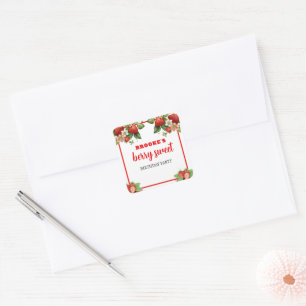 Editable Strawberry Theme Birthday Square Sticker
