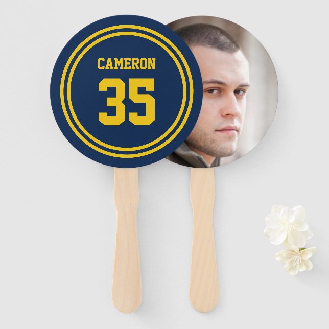 Editable Stripes and Background Colour Sporty Phot Hand Fan (Front and Back)