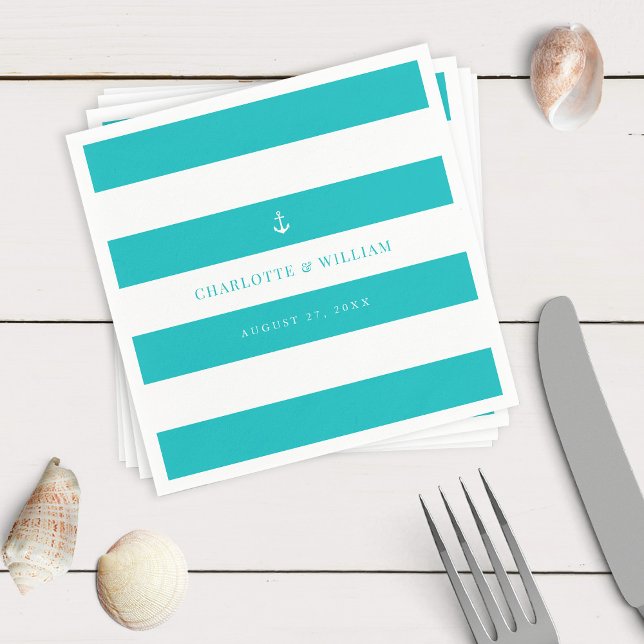 Editable Stripes Colour Anchor Nautical Wedding Napkin (Creator Uploaded)