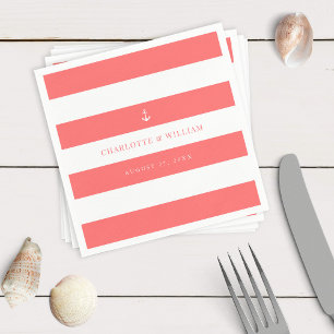Editable Stripes Colour Anchor Nautical Wedding Napkin