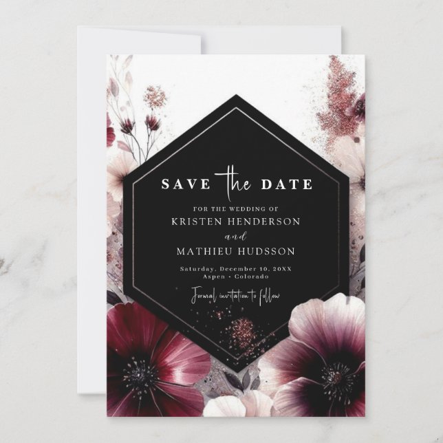 Editable Stylish Burgundy Wedding Save The Date (Front)