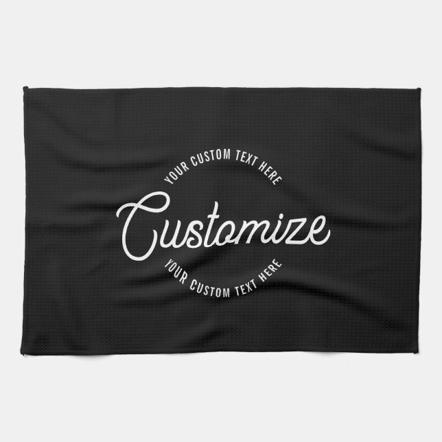 Editable Stylish Cursive & Modern Circular Text Tea Towel (Horizontal)