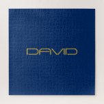 Editable Stylish Text | Gold & Navy Blue Jigsaw Puzzle<br><div class="desc">Stylish customisable text,  edit as you like!</div>