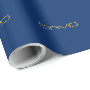 Editable Stylish Text   Gold & Navy Blue Wrapping Paper