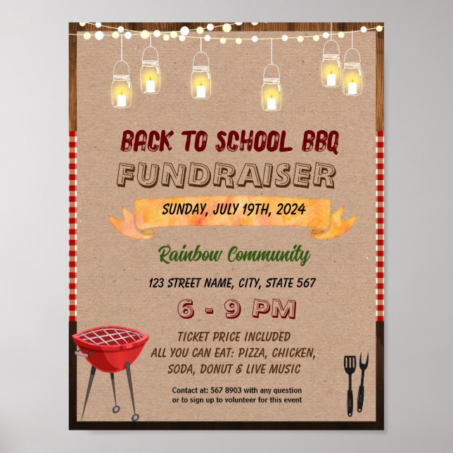 Editable Summer bbq potluck flyer Poster (Front)