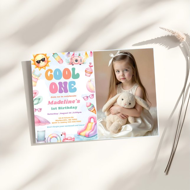 Editable Summer Cool One 1st Birthday Party Photo Invitation (Creator Uploaded)