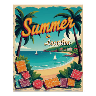 Editable Summer Destination with Travel Stamps Poster