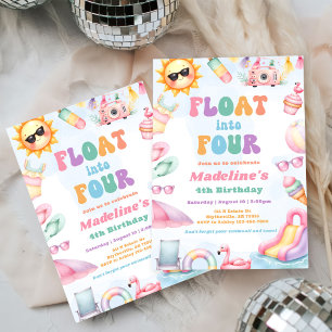 Editable Summer Float Into Four Birthday Party  Invitation