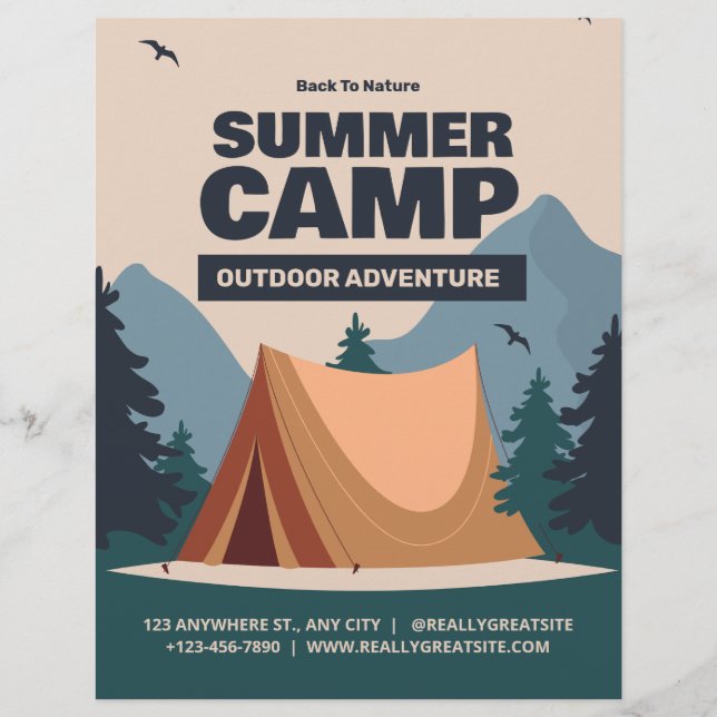 Editable Summer Fun Camp, Back To Nature Camp Flyer (Front)