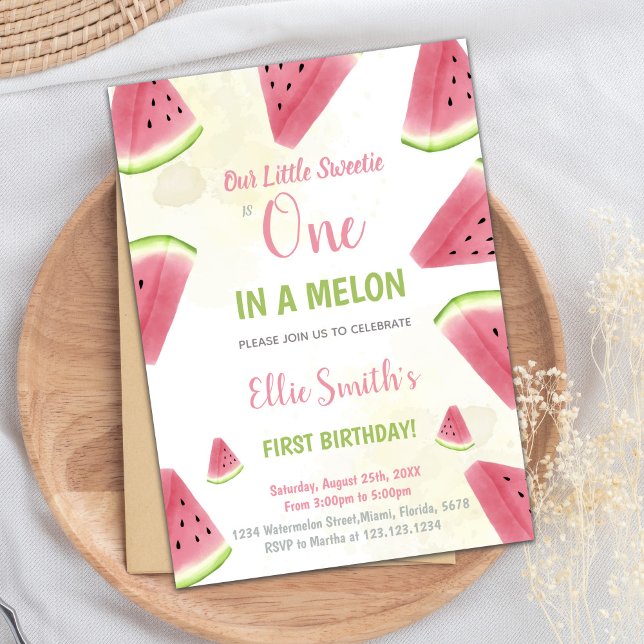 Editable Summer Party Printable Invitation (1st Birthday Watermelon Birthday Invitations)