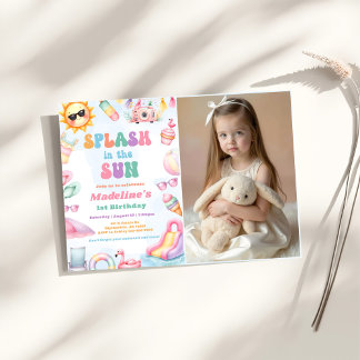 Editable Summer Splash In The Sun Birthday Photo Invitation