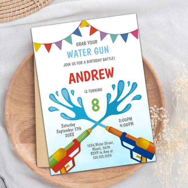 Editable Summer Splash Party Invite (Red Blue Water Gun Invitations)