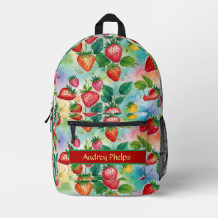 Editable Summer Strawberries Printed Backpack