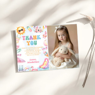 Editable Summer Waterslide Birthday Party Photo Thank You Card