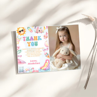Editable Summer Waterslide Birthday Party Photo Thank You Card