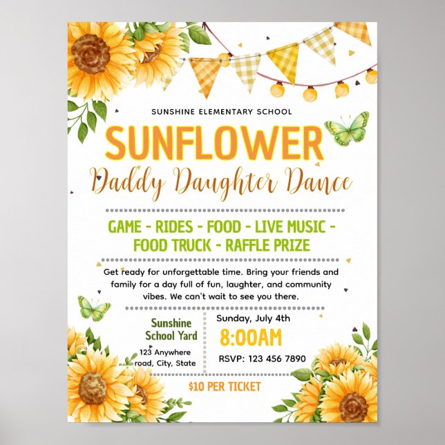 Editable sunflower school dance flyer poster (Front)