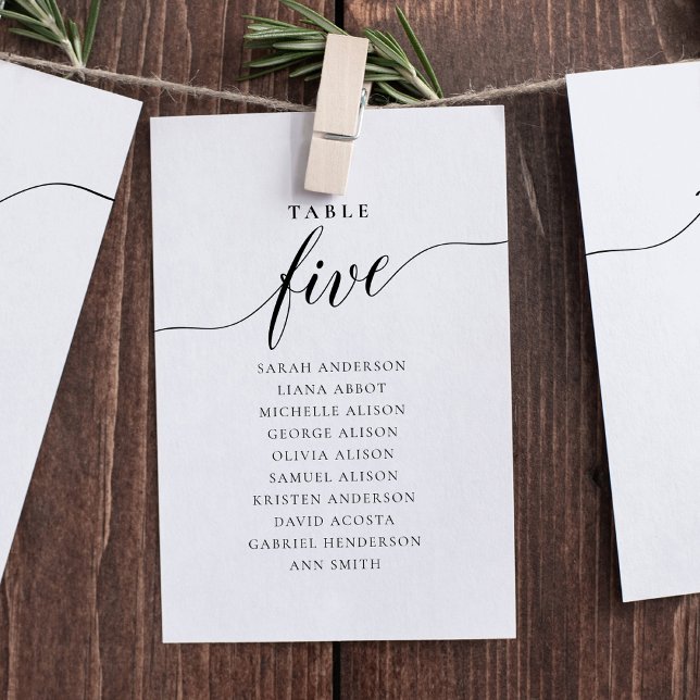 Editable Table Number Five Seating Chart Card (Table number wording Five. Hanging seating chart)