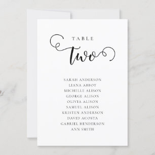 Editable Table Number Seating Chart Card